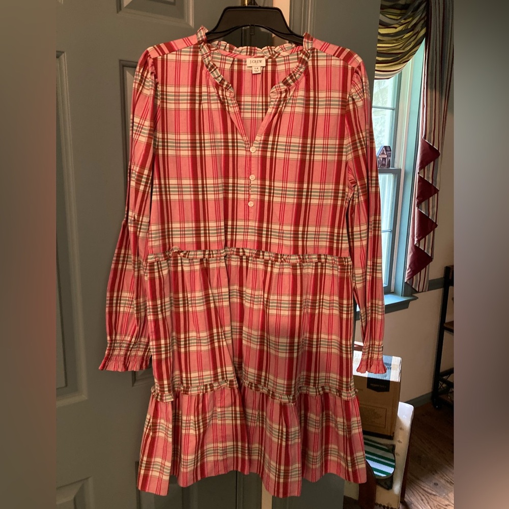 NWOT J Crew plaid dress with ruffle collar size 14